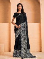 Black Satin Crepe Silk Festive Wear Saree